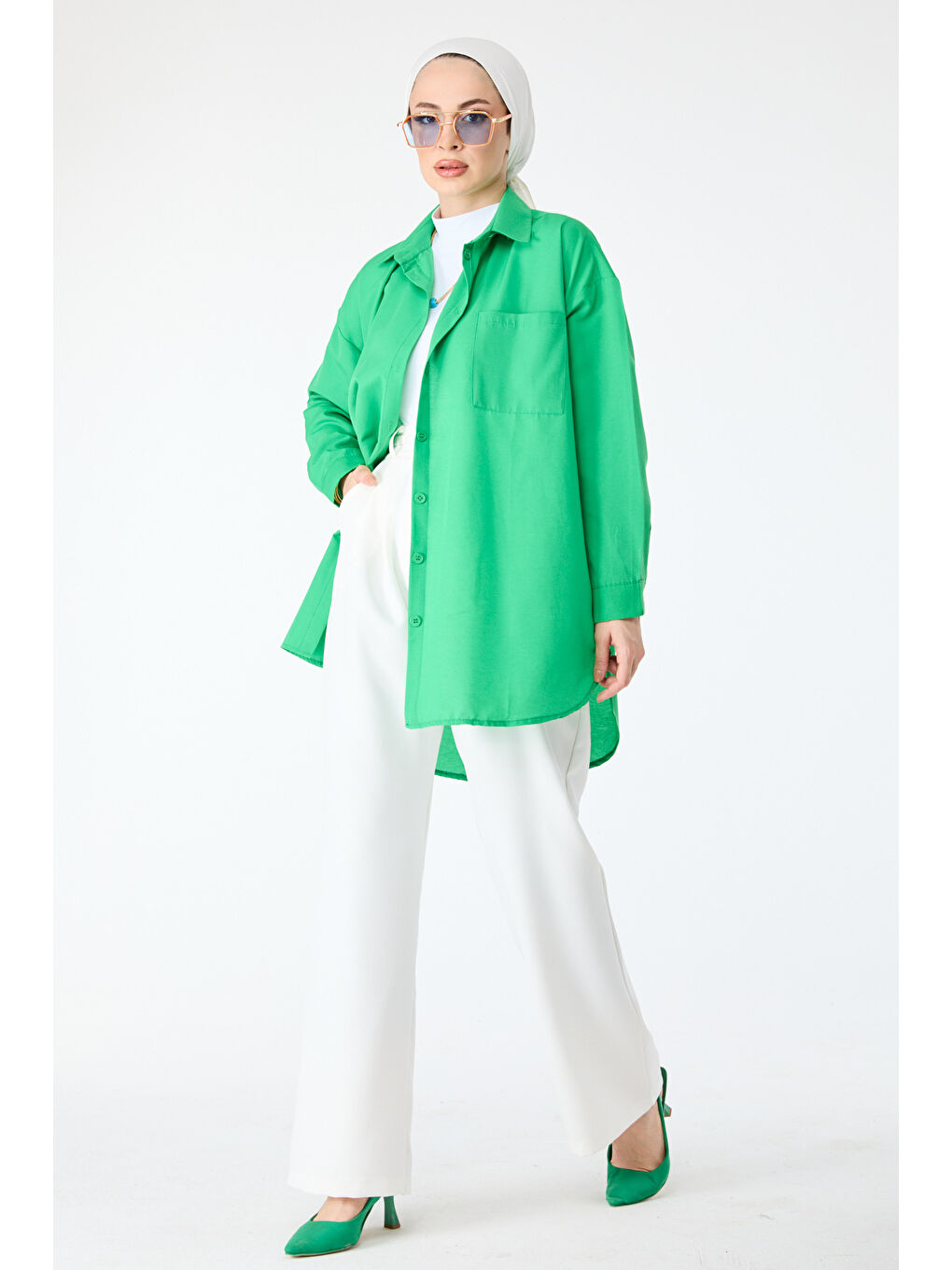 Yeşil Tek Cepli Gömlek Yesil - 27087-5
