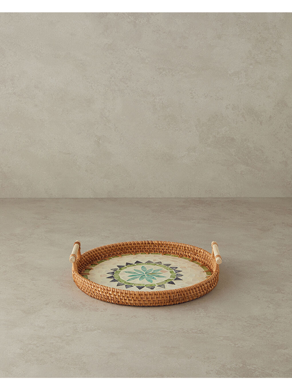 Adelaide Sedefli Rattan Tepsi Kahverengi