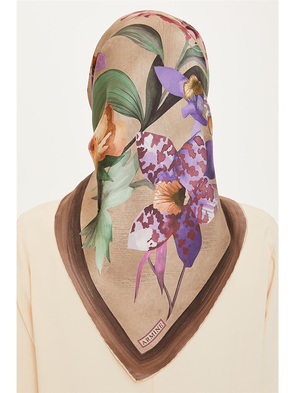 Karışık Çiçek Desenli Twill Saf İpek Eşarp 9215D 34 35-3