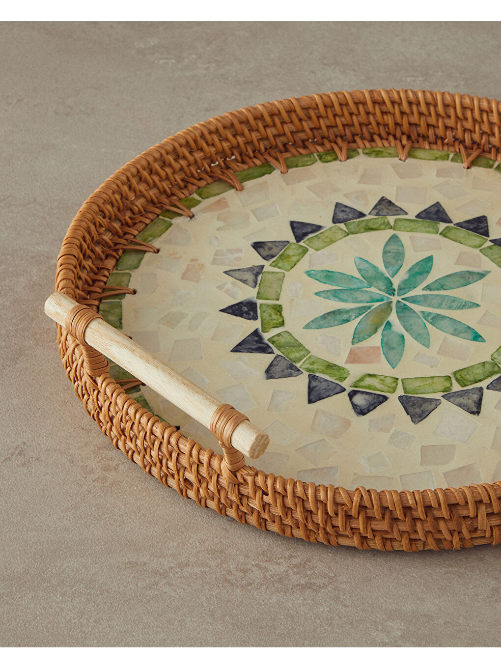 Adelaide Sedefli Rattan Tepsi Kahverengi-2