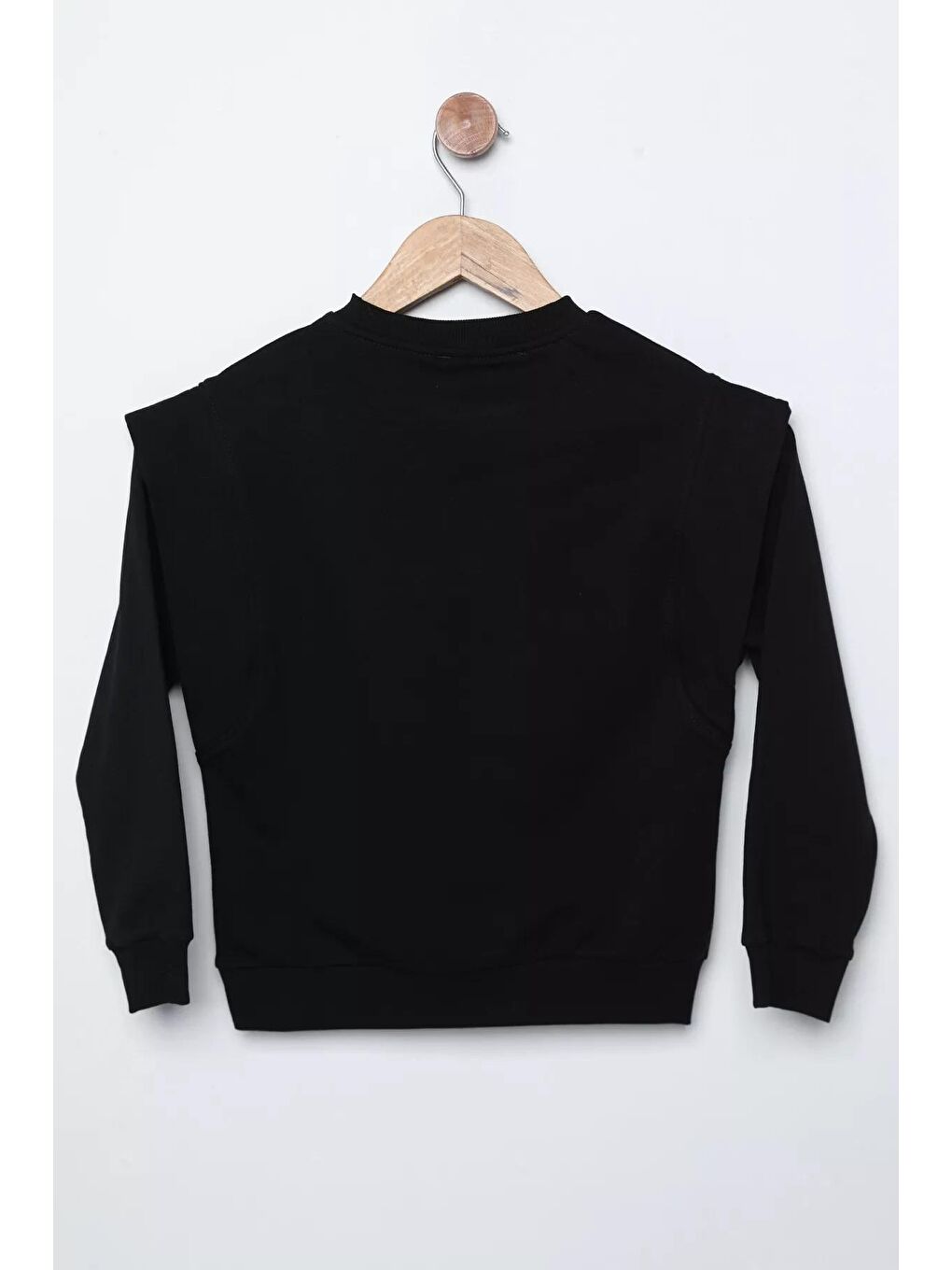 Julude Siyah Bisiklet Yaka Ayıcık Figürlü Kız Çocuk Omuz Detaylı Sweatshirt - 2