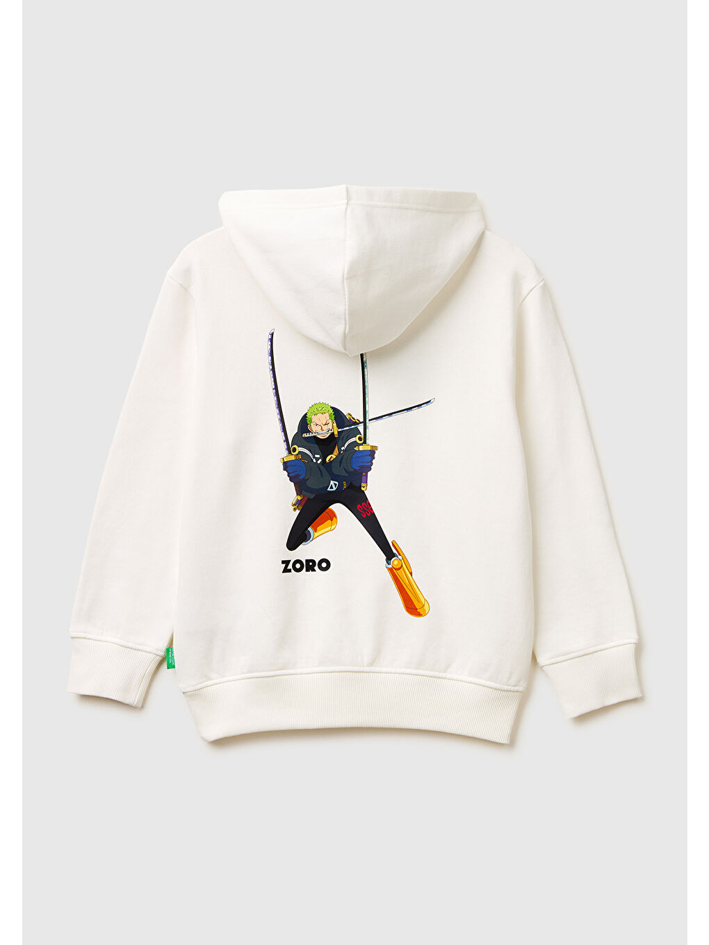 Erkek Çocuk Beyaz Önü ve Arkası One Piece Baskılı Kapüşonlu Sweatshirt-1
