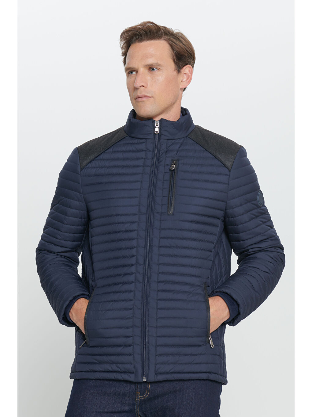 Erkek Lacivert Standart Fit Normal Kesim Dik Yaka Mont-2