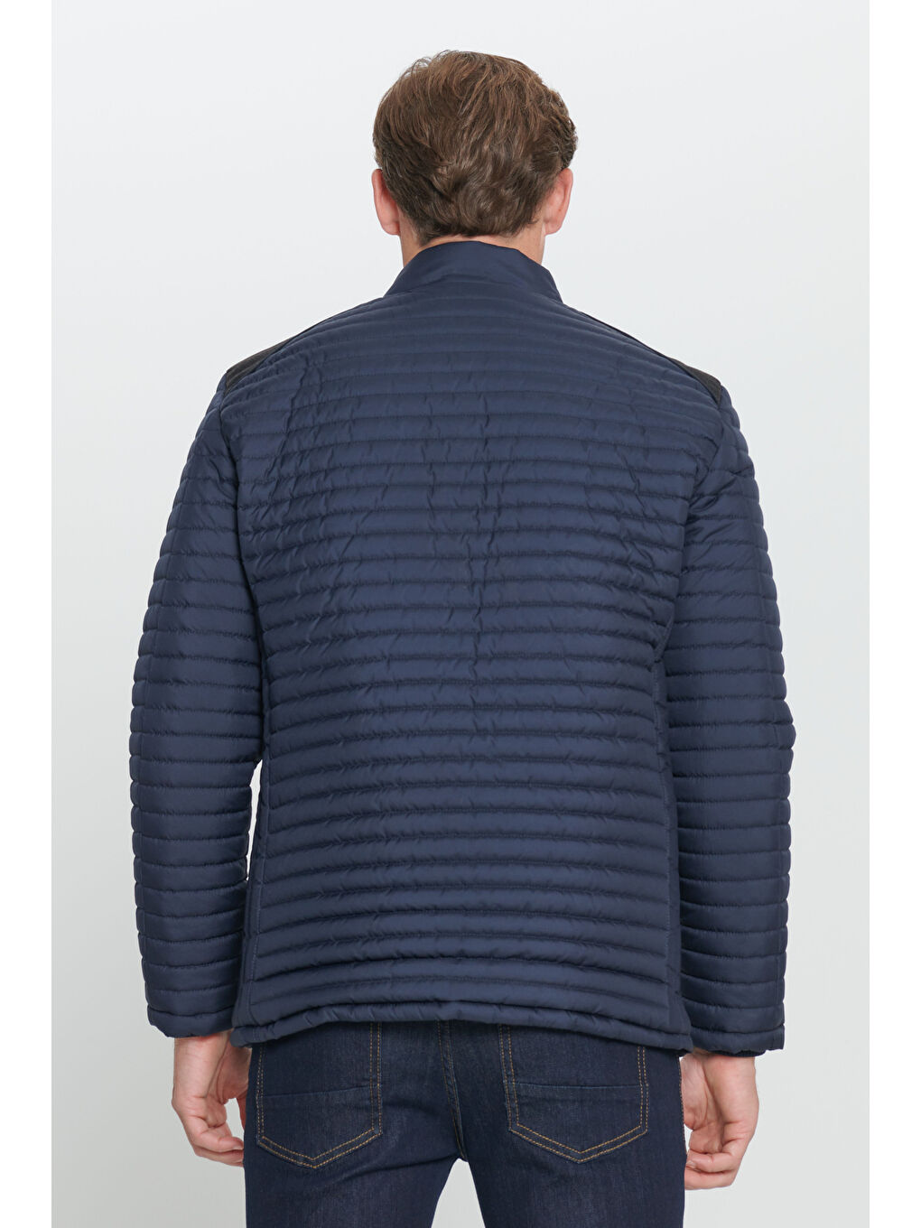 Erkek Lacivert Standart Fit Normal Kesim Dik Yaka Mont-5