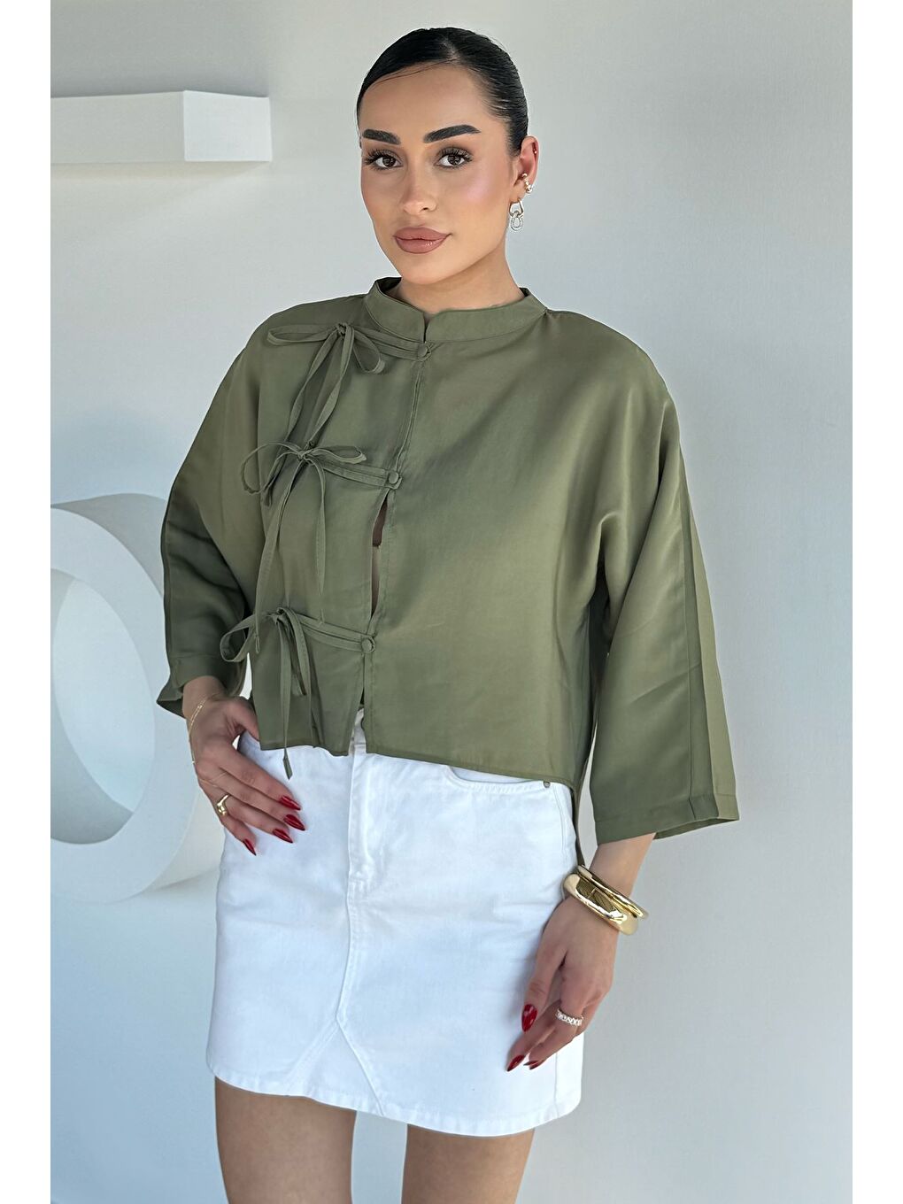 Haki Kadın Modal Kumaş Oversize Bluz