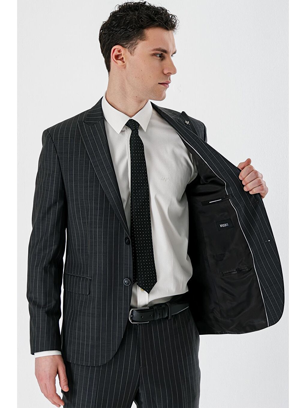 Gri Füme Çizgili Kırlangıç Yaka Yünlü Elastanlı 6 Drop Slim Dar Kesim Klasik Takım Elbise 1001240159-6