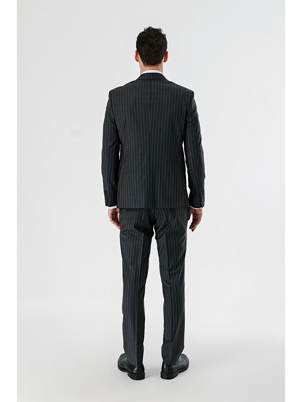 Gri Füme Çizgili Kırlangıç Yaka Yünlü Elastanlı 6 Drop Slim Dar Kesim Klasik Takım Elbise 1001240159-7