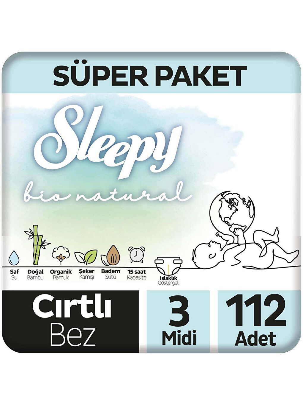 Tekli Paket Bio Natural Süper Paket Bebek Bezi 3 Numara Midi 112 Adet