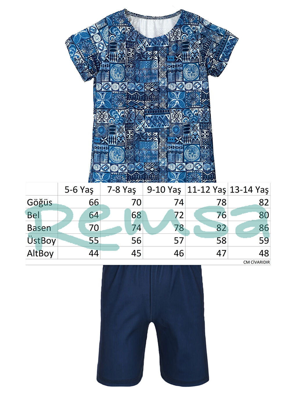 Lacivert Kız Çocuk Kısa Kollu Elastanlı Taytlı Yarı Kapalı Mayo R5005 Rabia-1