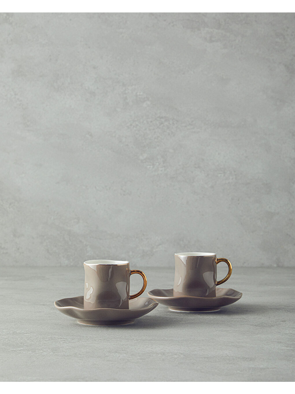 Bej Rolly New Bone China Kahve Fincan Takımı 4 Parça 2 Kişilik Vizon