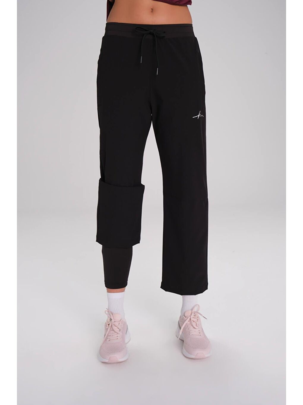 Active Çift Katmanlı Taytlı Boru Paça Siyah Spor Pantolonu Eşofman Altı Act-3