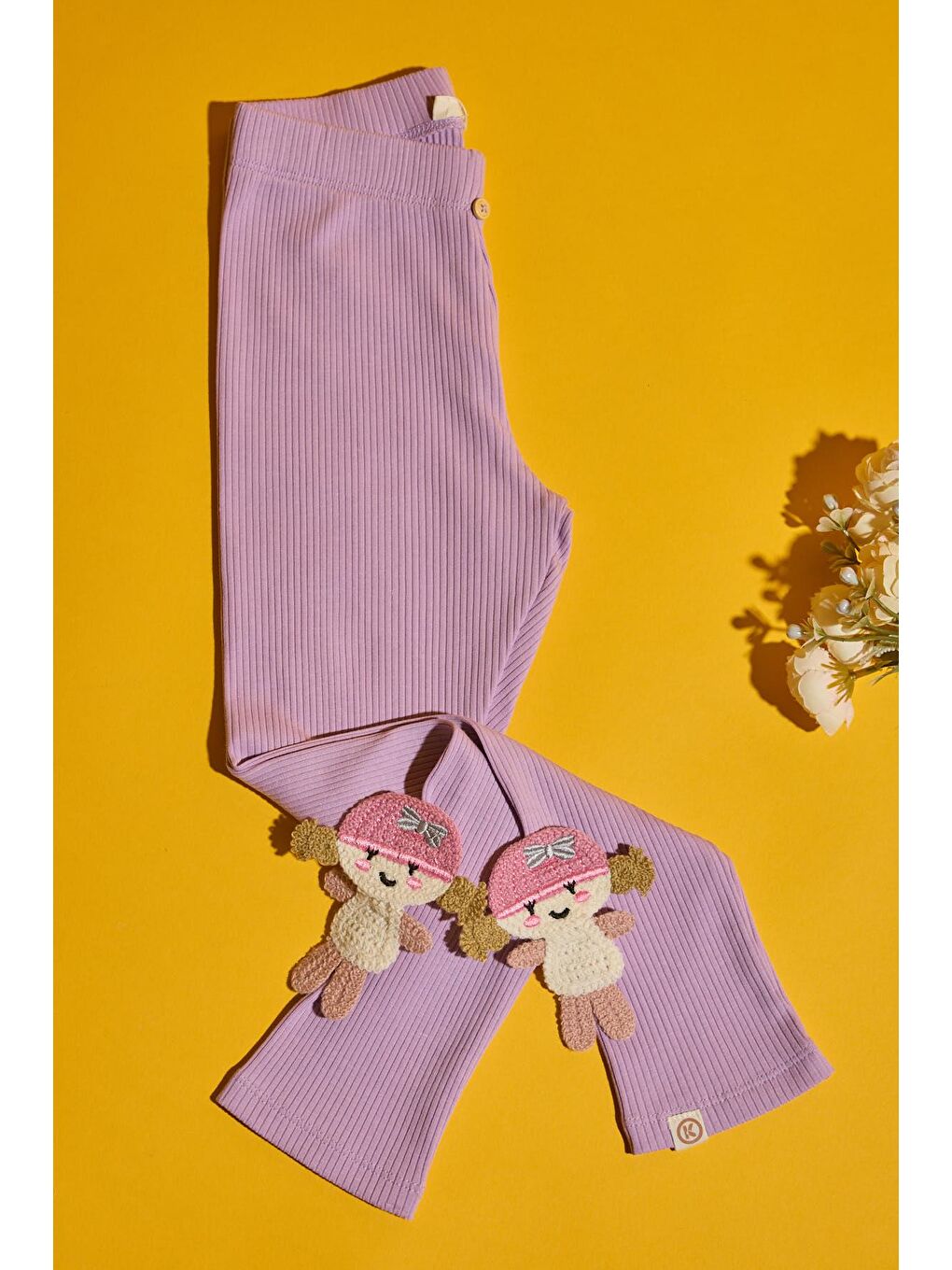 Kız Çocuk Lila Renkli Kurabiye Kız Aksesuarlı Fitilli Tayt-2