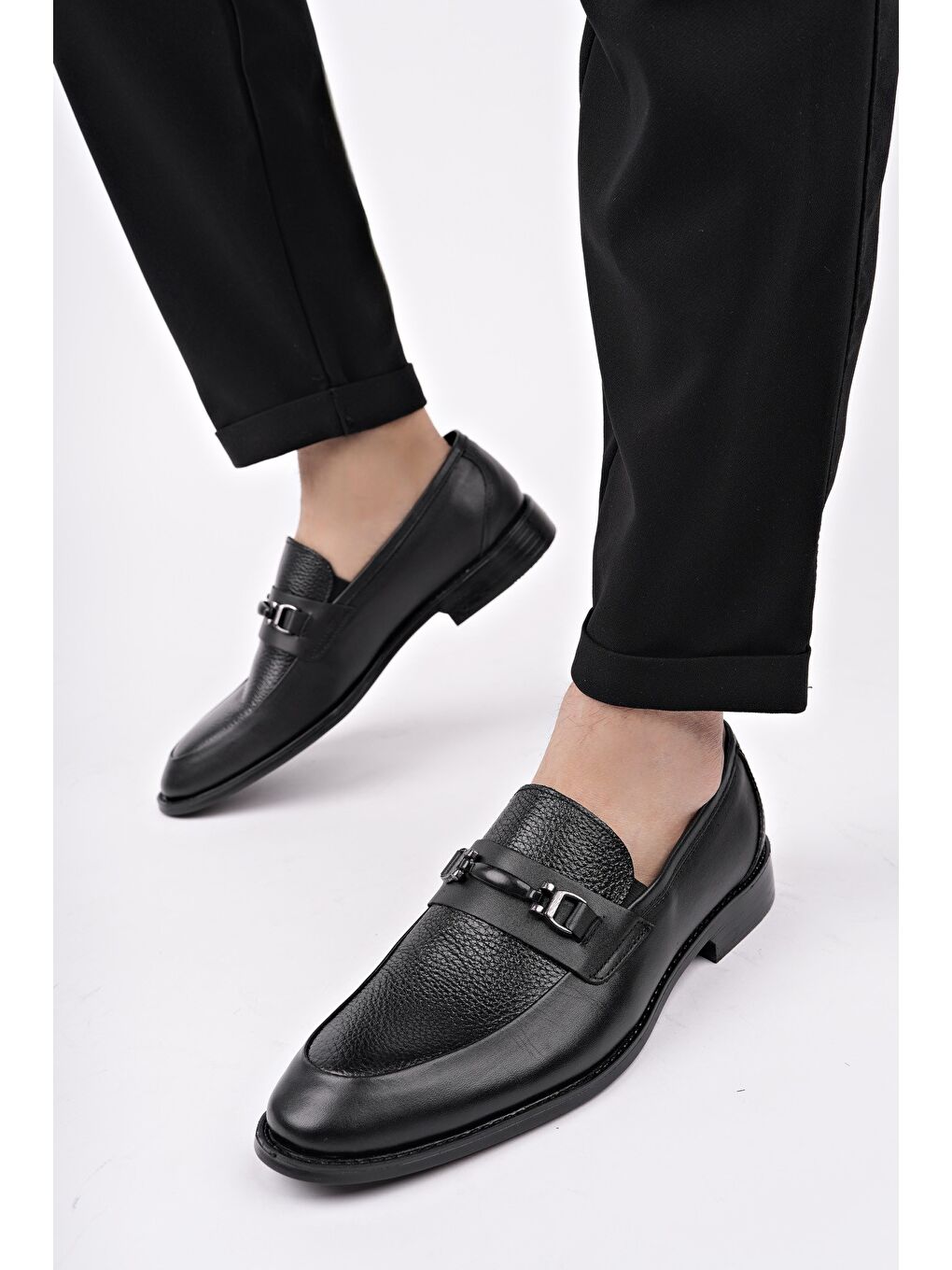 Siyah BONDY Hakiki Deri Klasik Günlük Ortopedik Erkek Ayakkabı-5