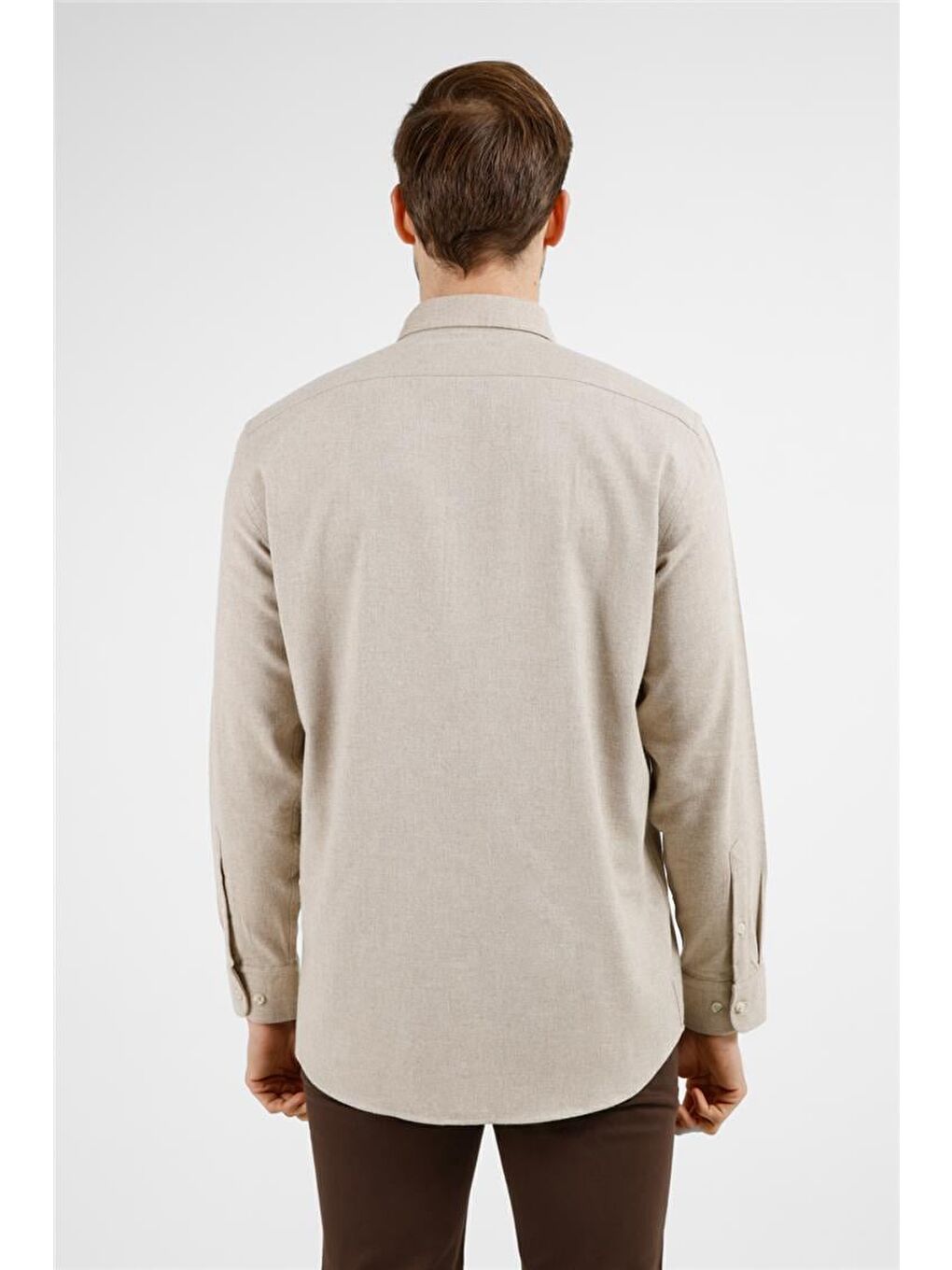 Bej Düğmeli Yaka Uzun Kol Cepli Comfort Fit Pamuklu Gömlek 1004255234-3