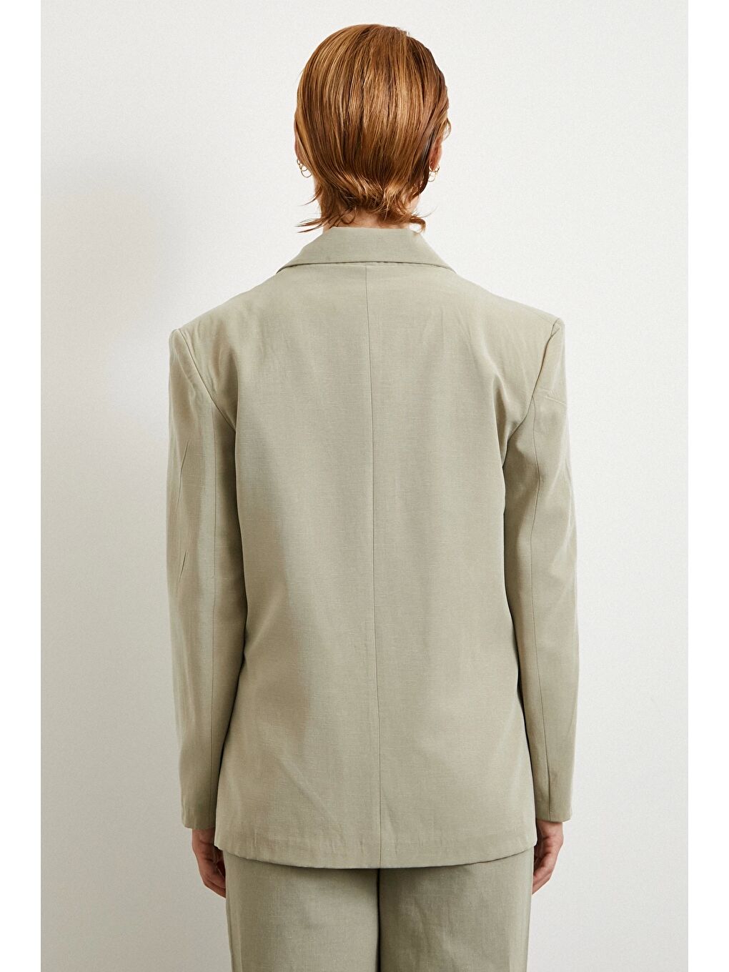 Çift Düğmeli Keten Blazer Ceket Gri-5