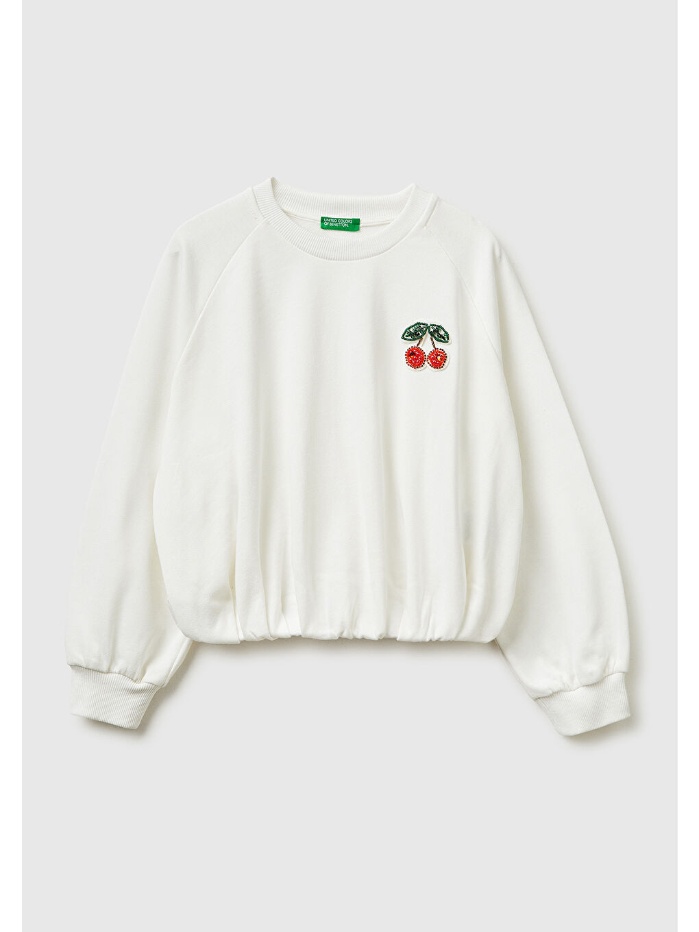 Kız Çocuk Beyaz Pul Detaylı Arkası Logo İşlemeli Yuvarlak Yaka Sweatshirt