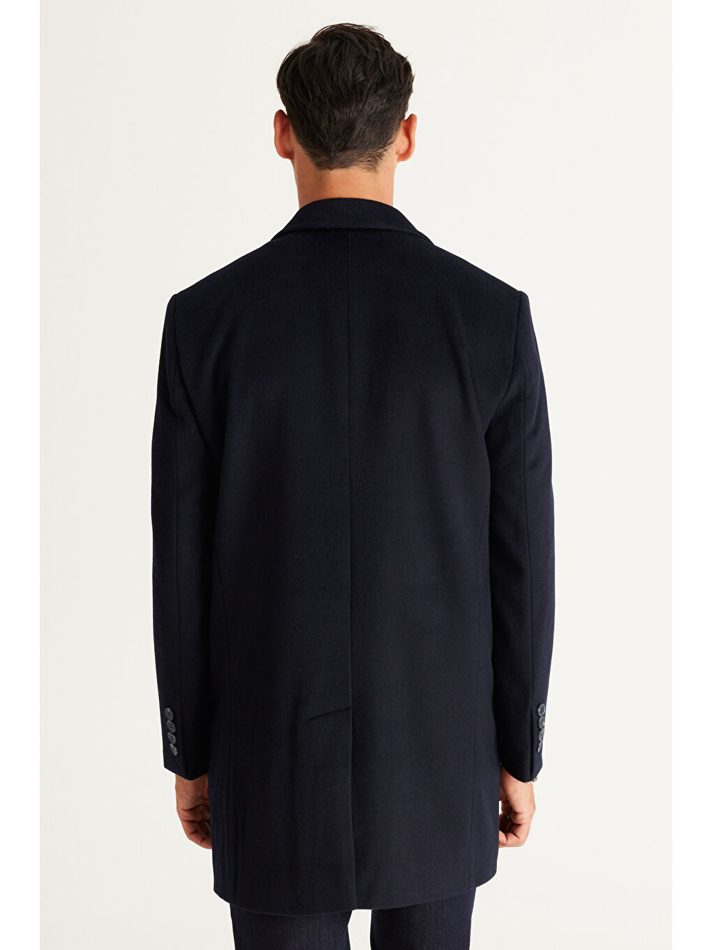 Erkek Lacivert Standart Fit Normal Kesim Mono Yaka Yünlü Palto-4