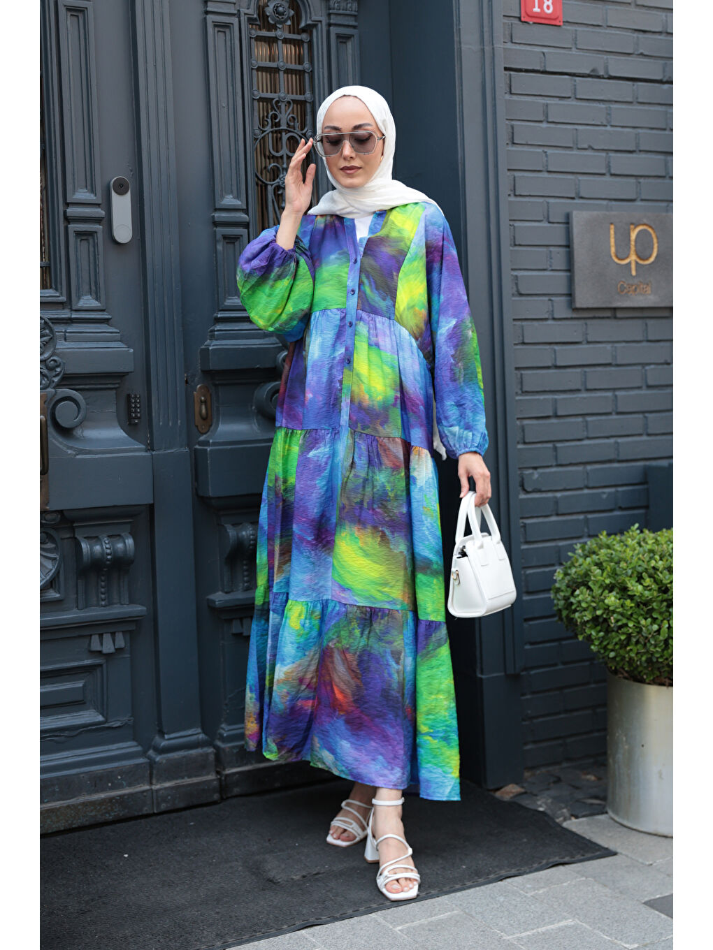 Kadın Galaksi Desenli Elbise Yeşil-1