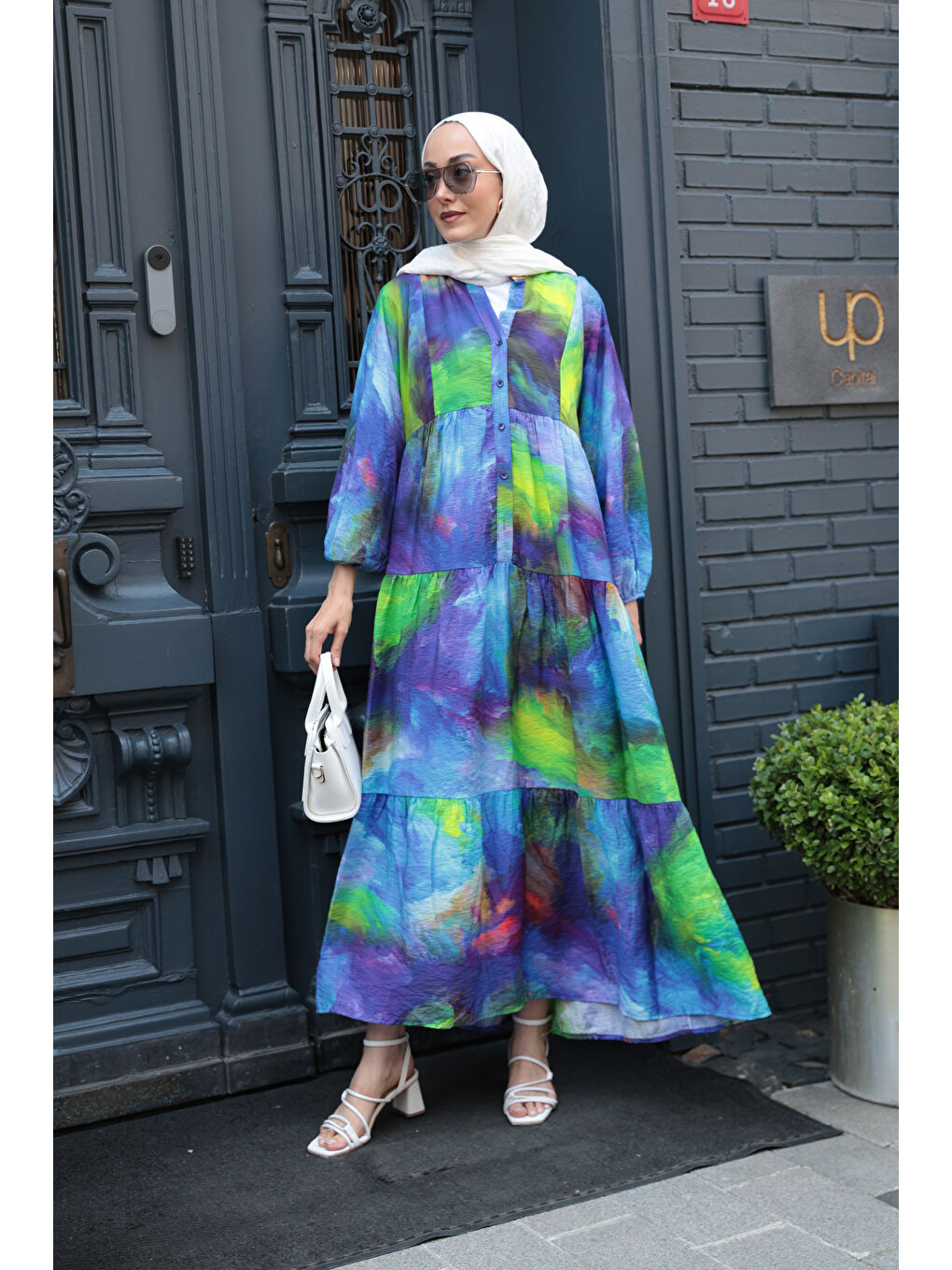 Kadın Galaksi Desenli Elbise Yeşil-2