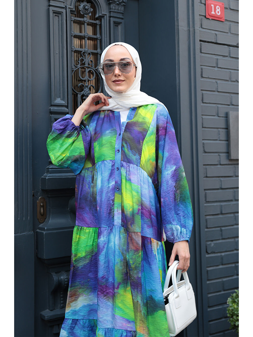 Kadın Galaksi Desenli Elbise Yeşil-4