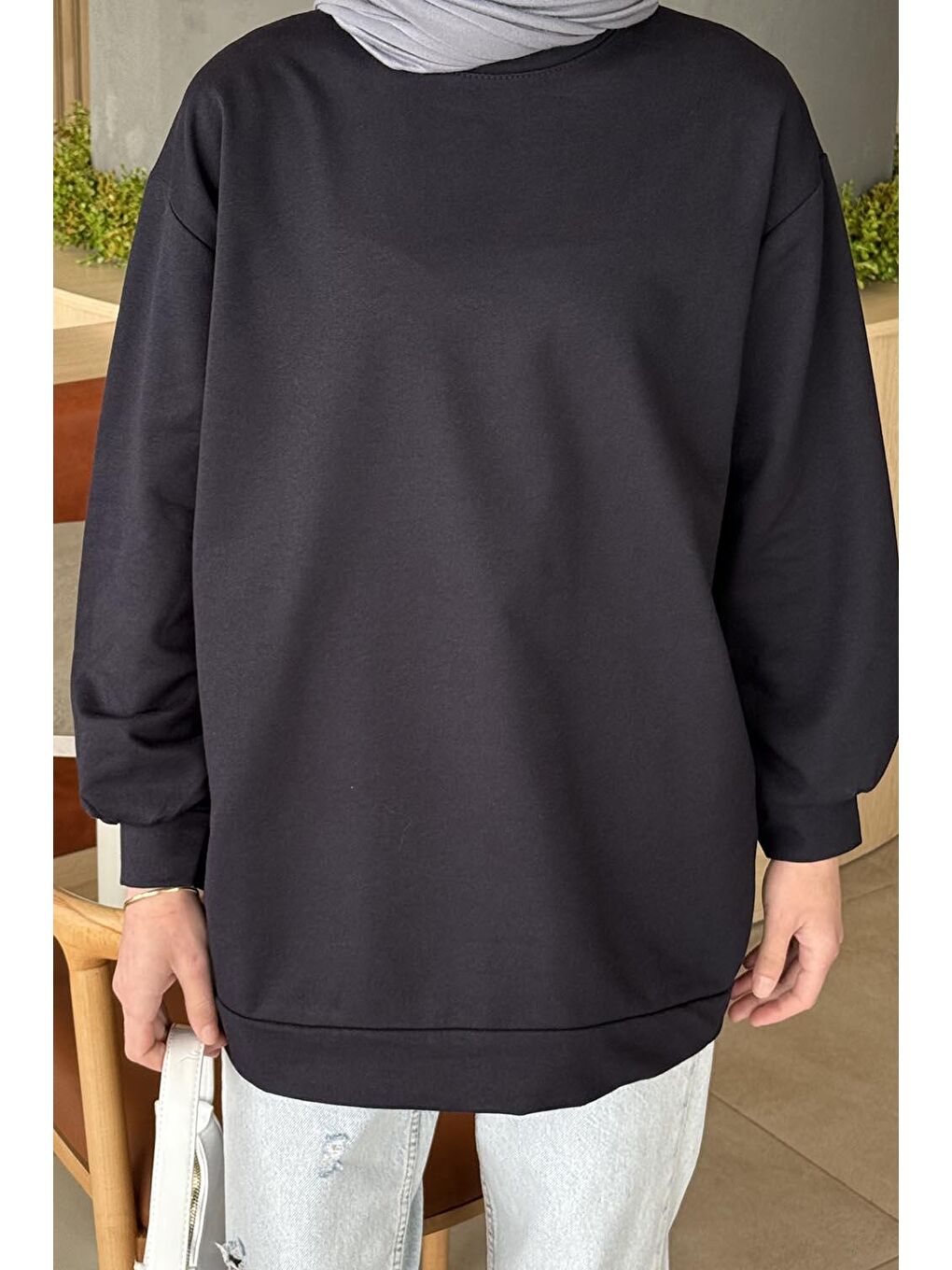 Bisiklet Yaka İki İplik Düz Sweat Lacivert-1