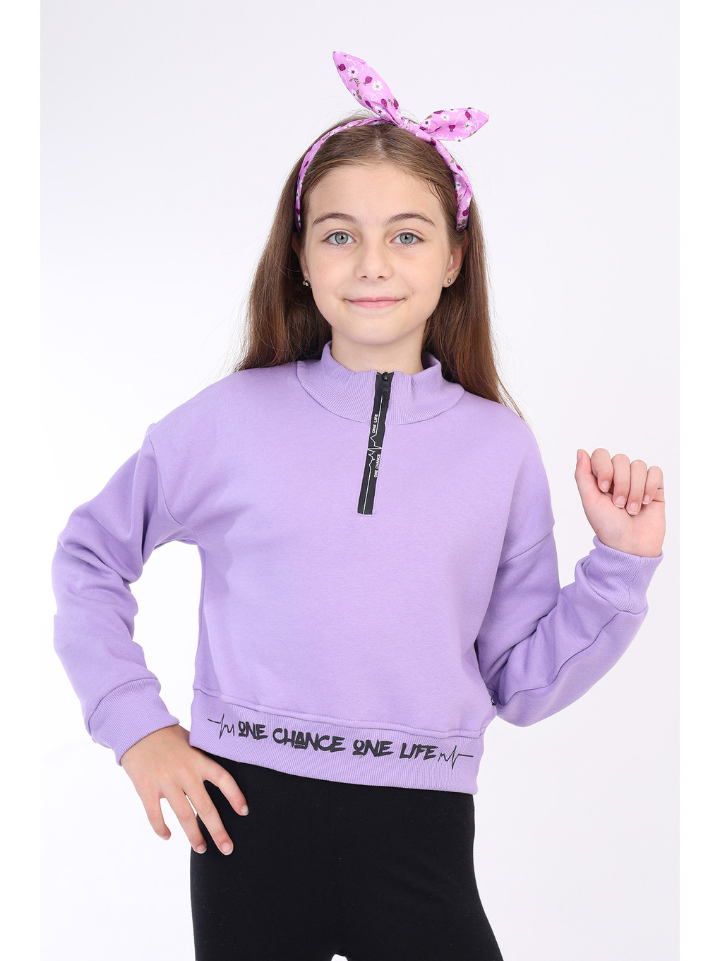 Lila Kız Çocuk Baskılı Sweatshirt