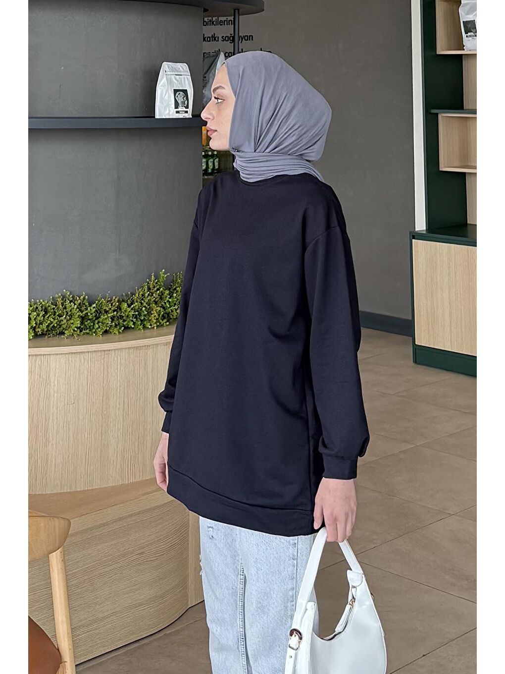 Bisiklet Yaka İki İplik Düz Sweat Lacivert-2