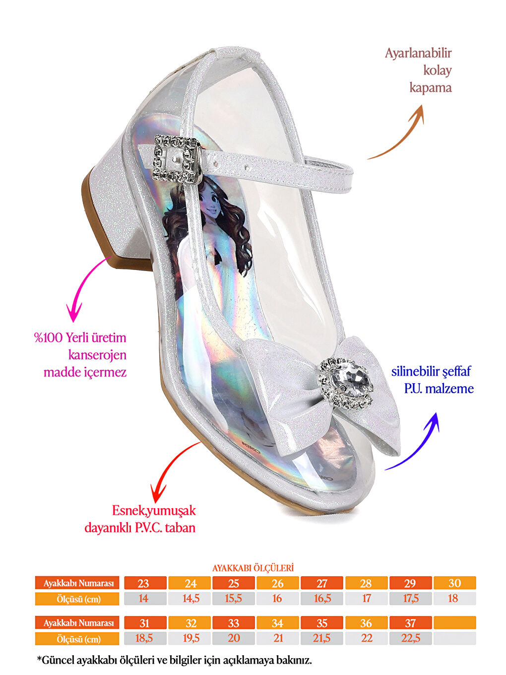 Beyaz Asel Kız Çocuk Simli Topuklu Abiye Şeffaf Ayakkabı-1