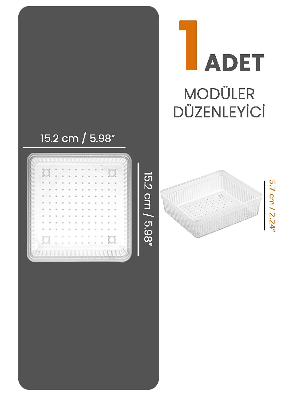 Modüler Çekmece İçi Düzenleyici Banyo Makyaj Takı Organizer Ofis Düzenleyici 15 2 x 15 2 cm Şeffaf-1
