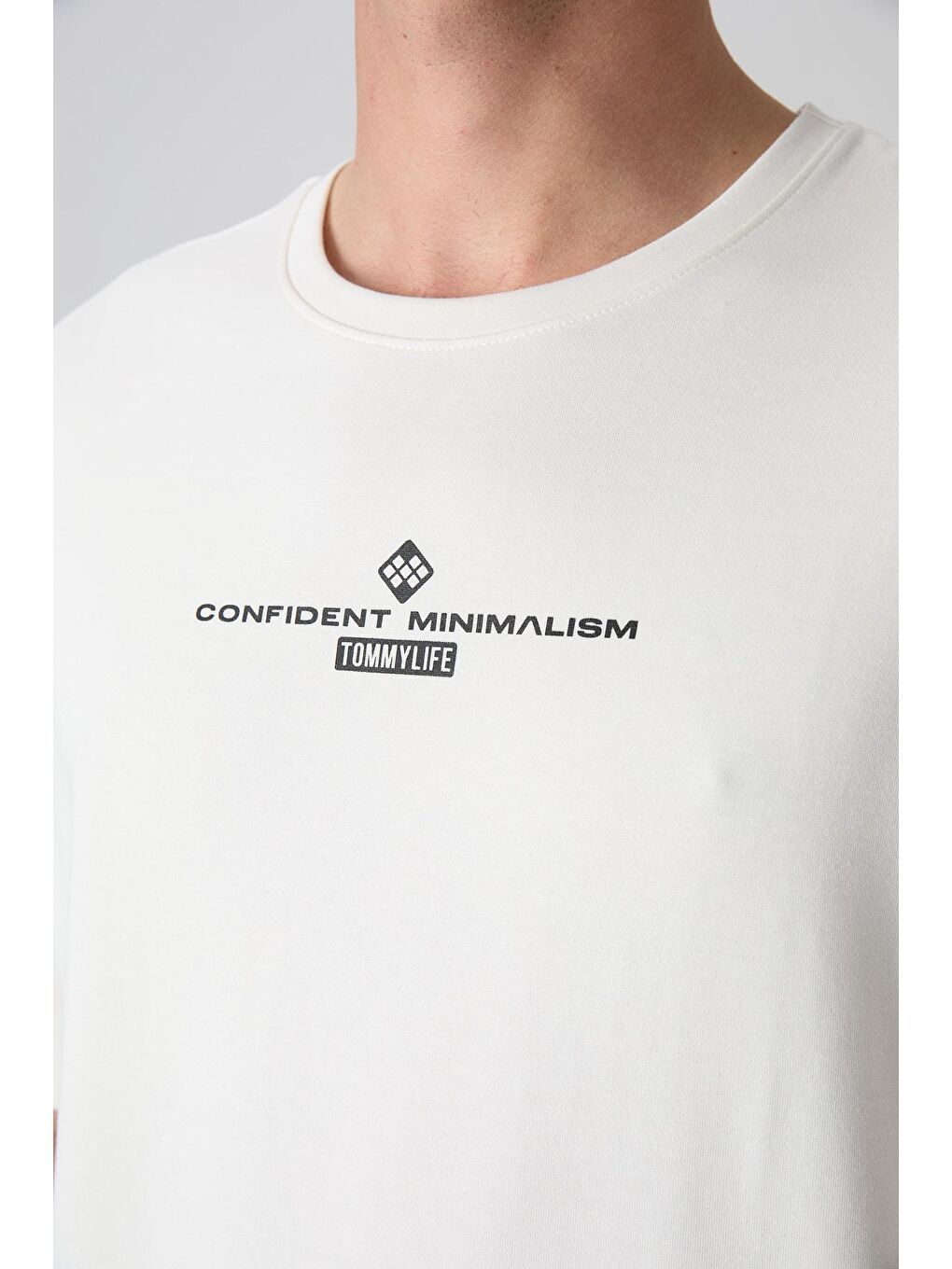 Ekru Pamuklu Kalın Yumuşak Dokulu Oversize Fit Baskılı Erkek Tişört - 88321-2