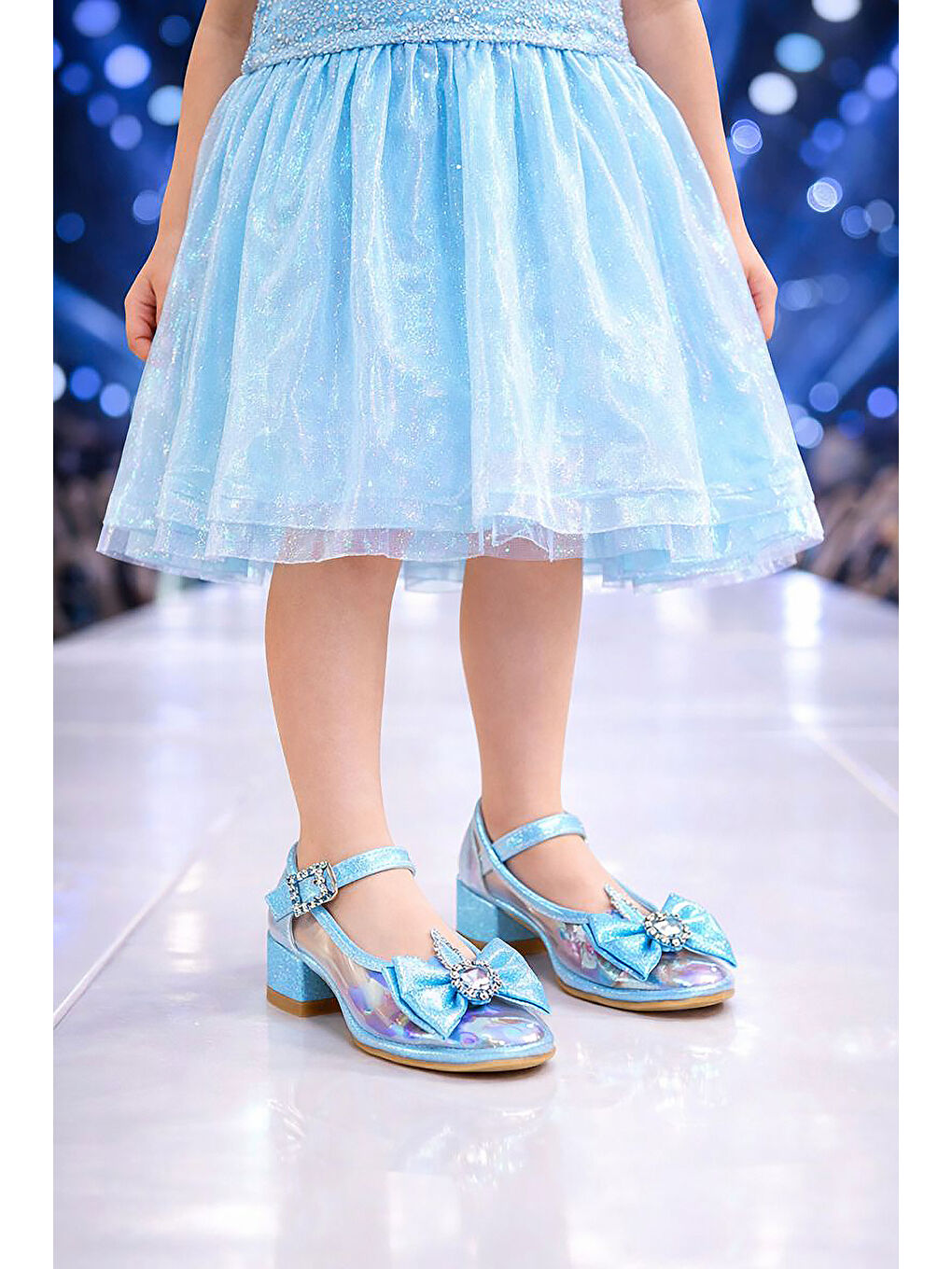 Turkuaz Asel Kız Çocuk Simli Topuklu Abiye Şeffaf Ayakkabı-2