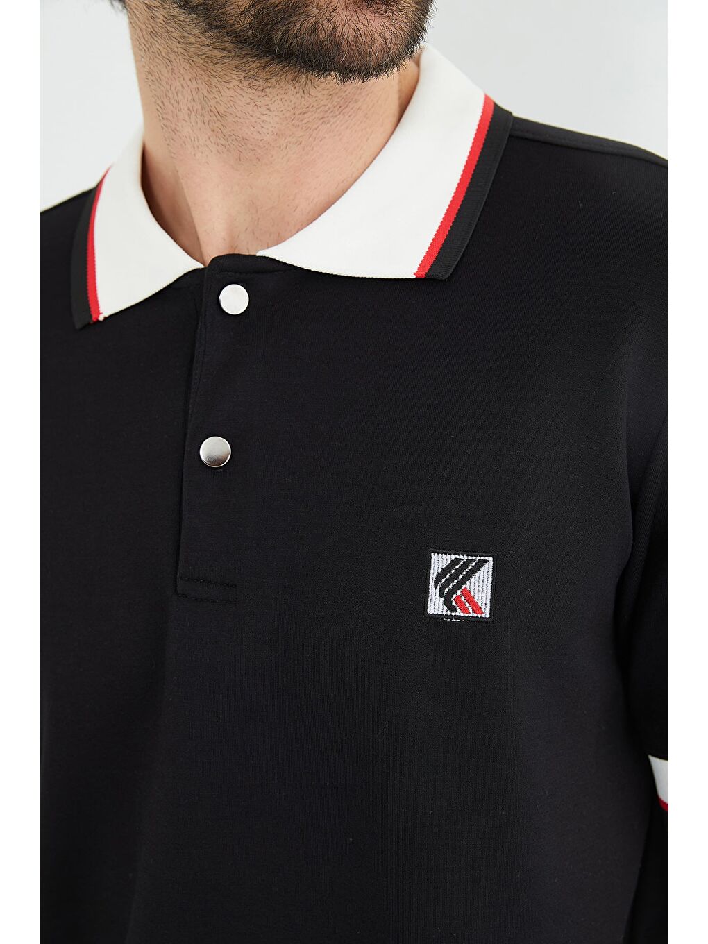 Siyah Ribanalı Polo Yaka Yarım Düğmeli Modal Tişört-4