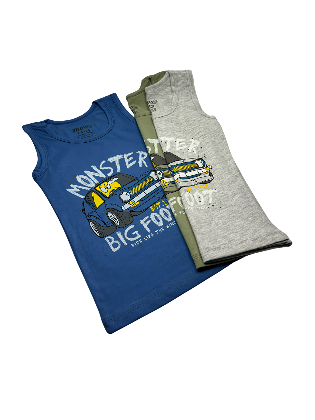 Mavi Erkek Çocuk 3 lü Paket Pamuklu Elastanlı Baskılı Atlet 133-08-4