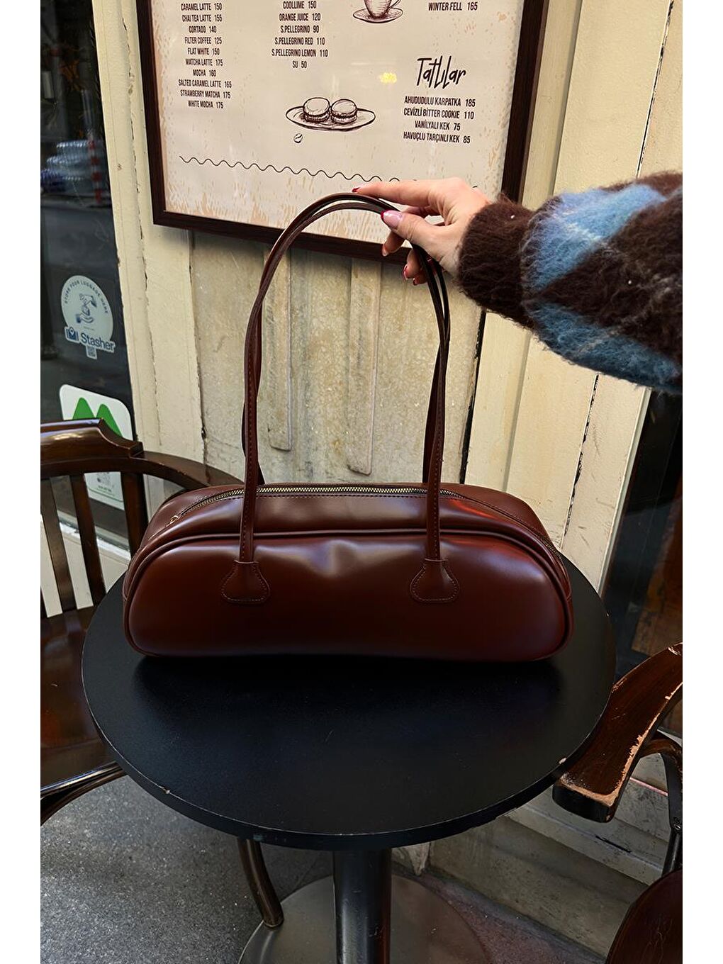 Kahverengi Miu Baget Çanta Fındık Kabuğu-7