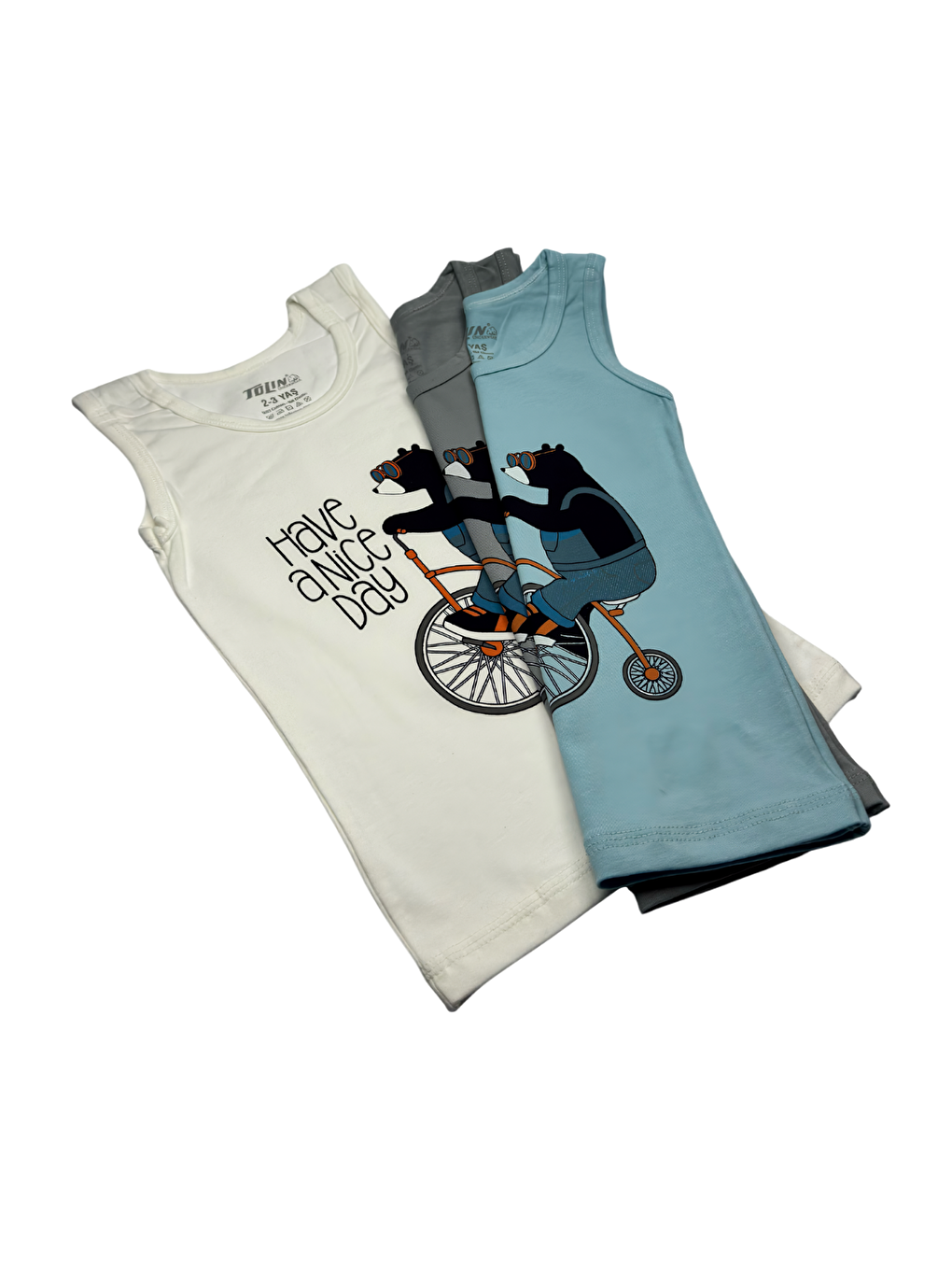 Gri Erkek Çocuk 3 lü Paket Pamuklu Elastanlı Baskılı Atlet 133-07-4