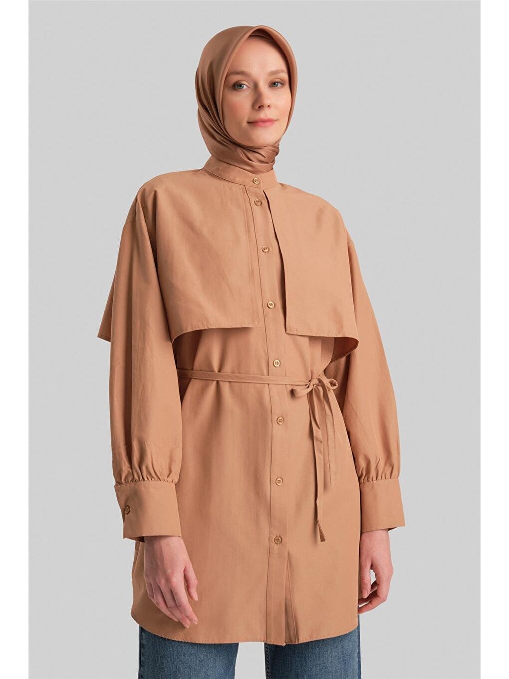 Kahverengi Rüzgarlıklı Coton Gömlek Ort3442 Camel-2