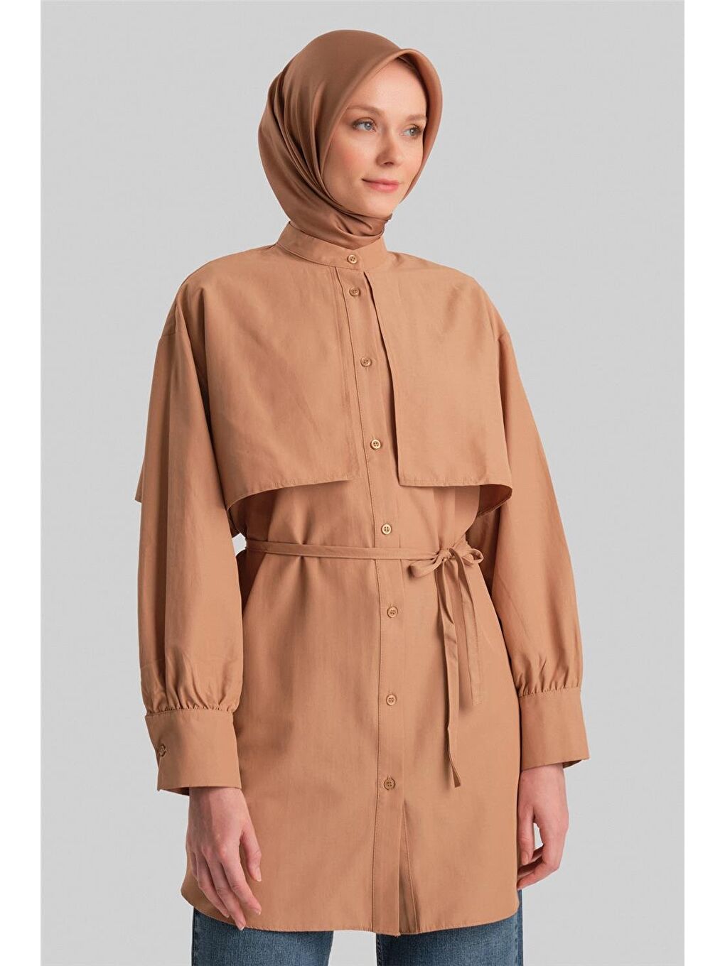 Kahverengi Rüzgarlıklı Coton Gömlek Ort3442 Camel-3