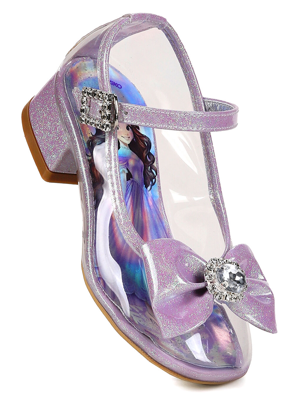 Lila Asel Kız Çocuk Simli Topuklu Abiye Şeffaf Ayakkabı