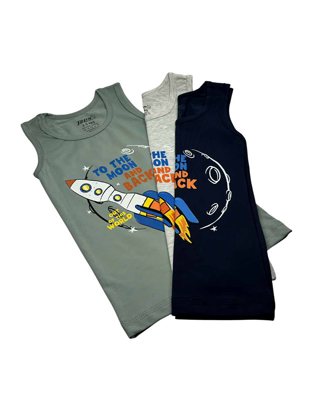 Lacivert Erkek Çocuk 3 lü Paket Pamuklu Elastanlı Baskılı Atlet 133-10-4