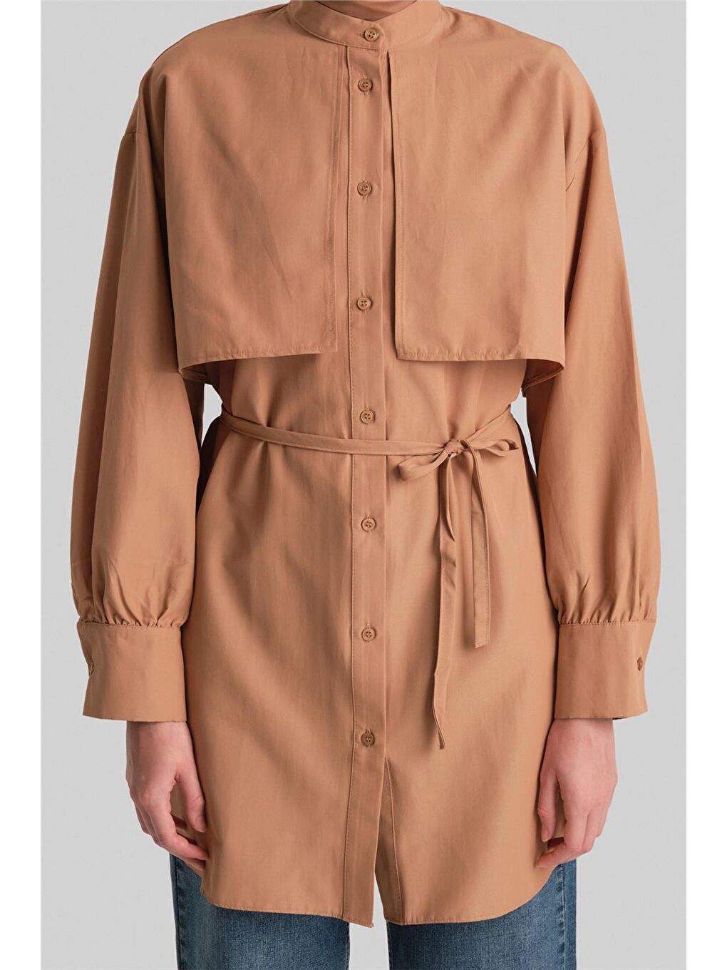 Kahverengi Rüzgarlıklı Coton Gömlek Ort3442 Camel-4