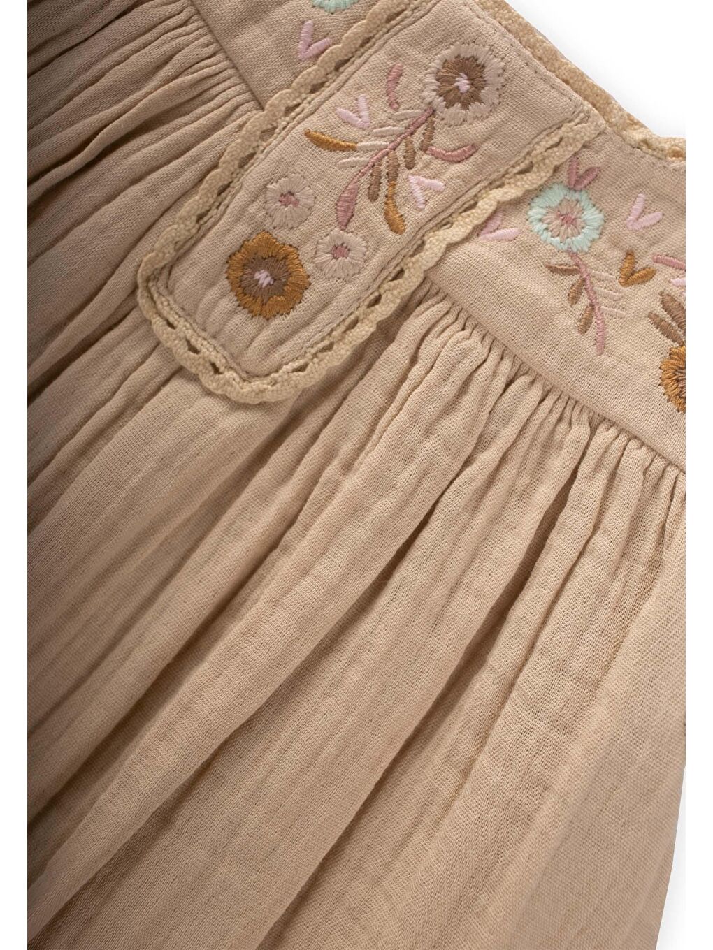 Nakışlı Organik Müslin Şalvarlı Takım 1-7 Yaş Bej-2