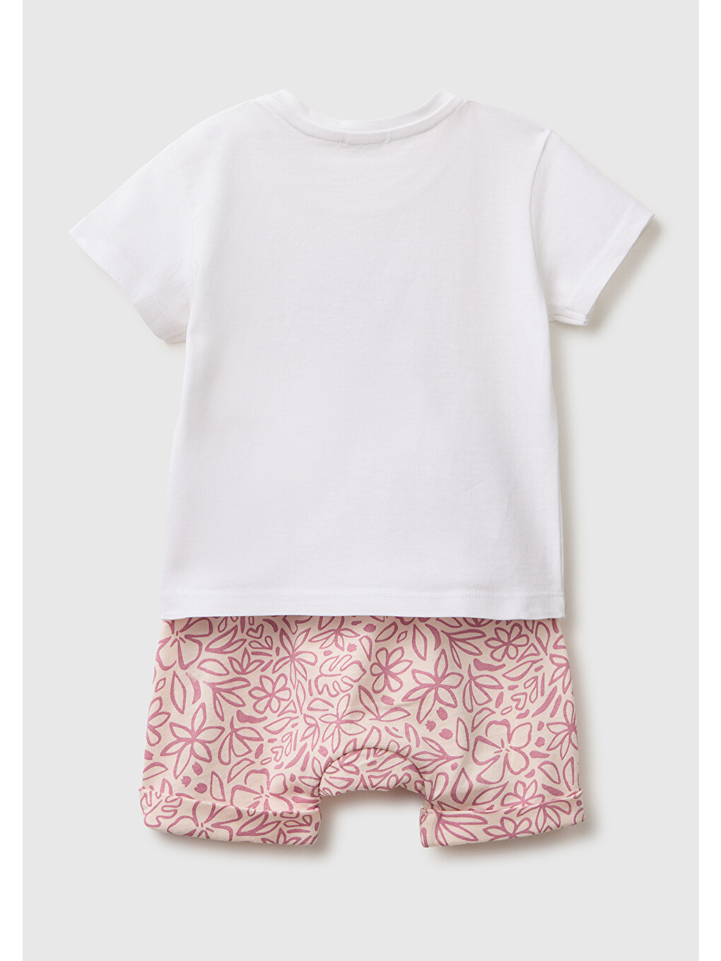 Bebek Toz Pembe Önü Baskılı Bisiklet Yaka T-Shirt ve Lastikli Şort Takımı-1