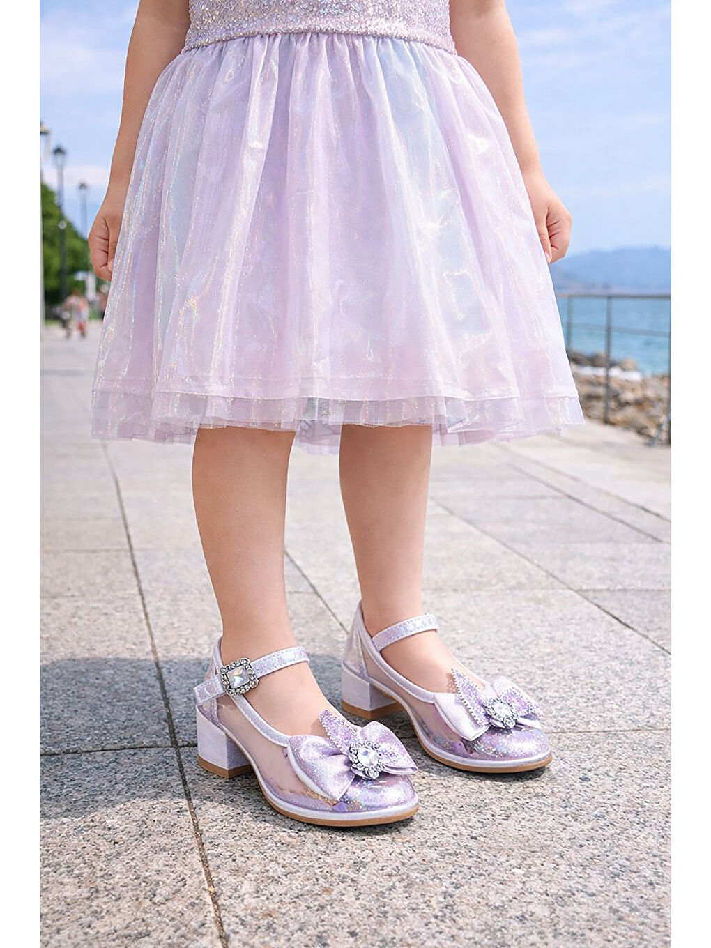 Lila Asel Kız Çocuk Simli Topuklu Abiye Şeffaf Ayakkabı-2