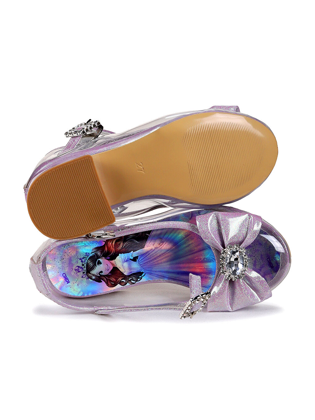 Lila Asel Kız Çocuk Simli Topuklu Abiye Şeffaf Ayakkabı-4