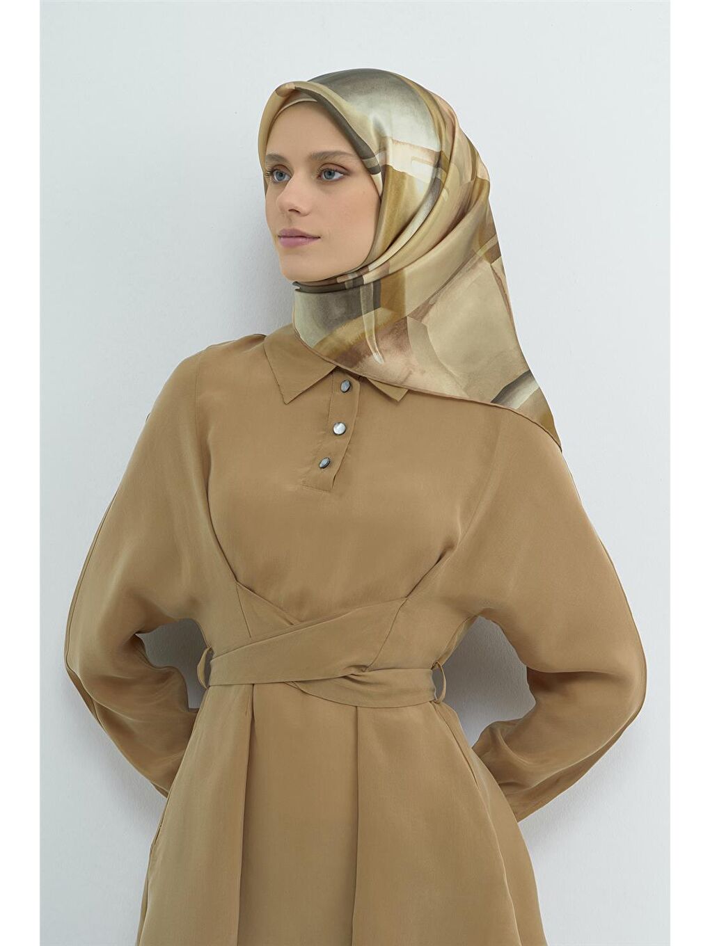 Kahverengi Saf İpek Sura Eşarp 9510D 53-1