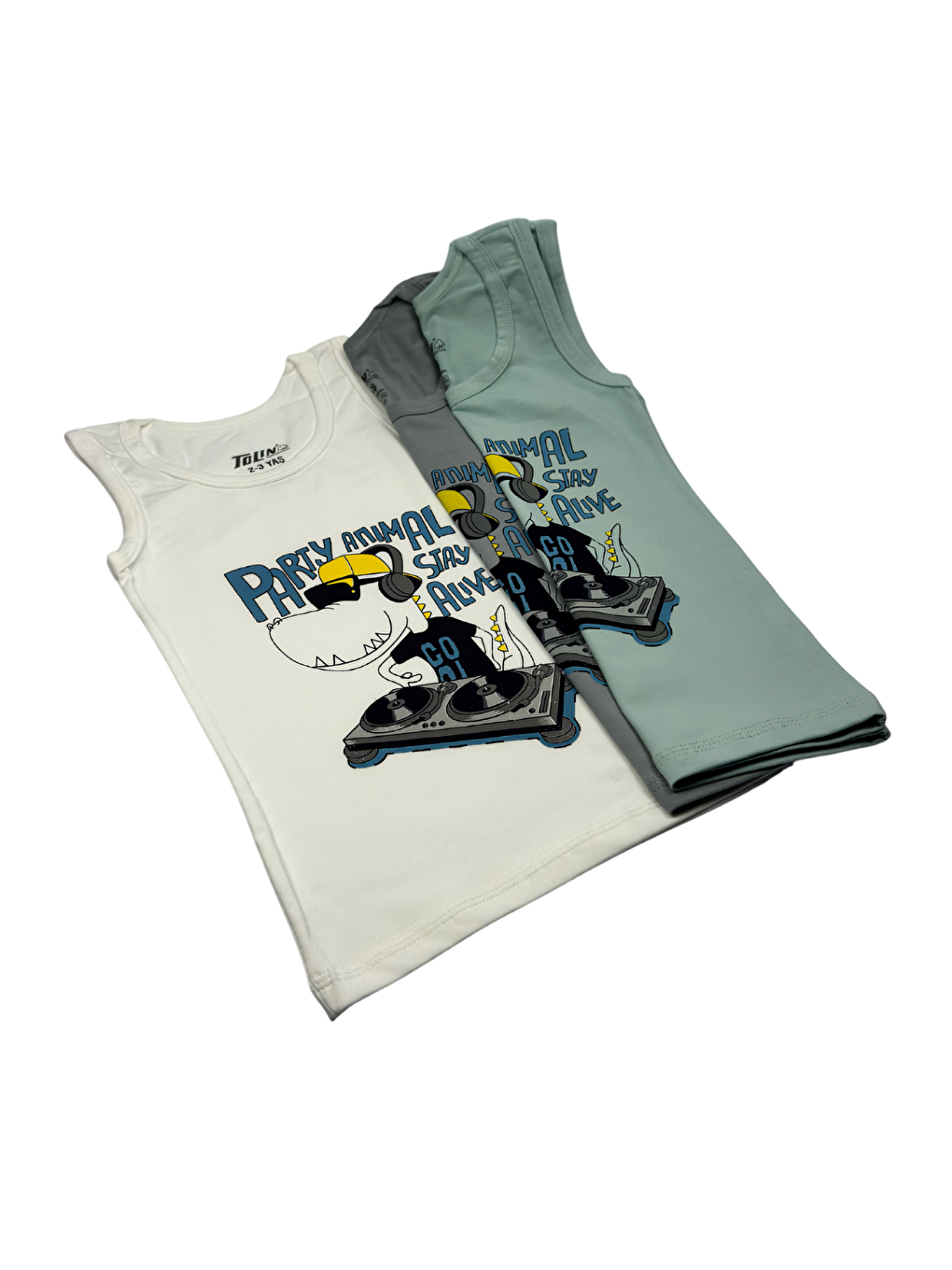 Yeşil Erkek Çocuk 3 lü Paket Pamuklu Elastanlı Baskılı Atlet 133-09-4