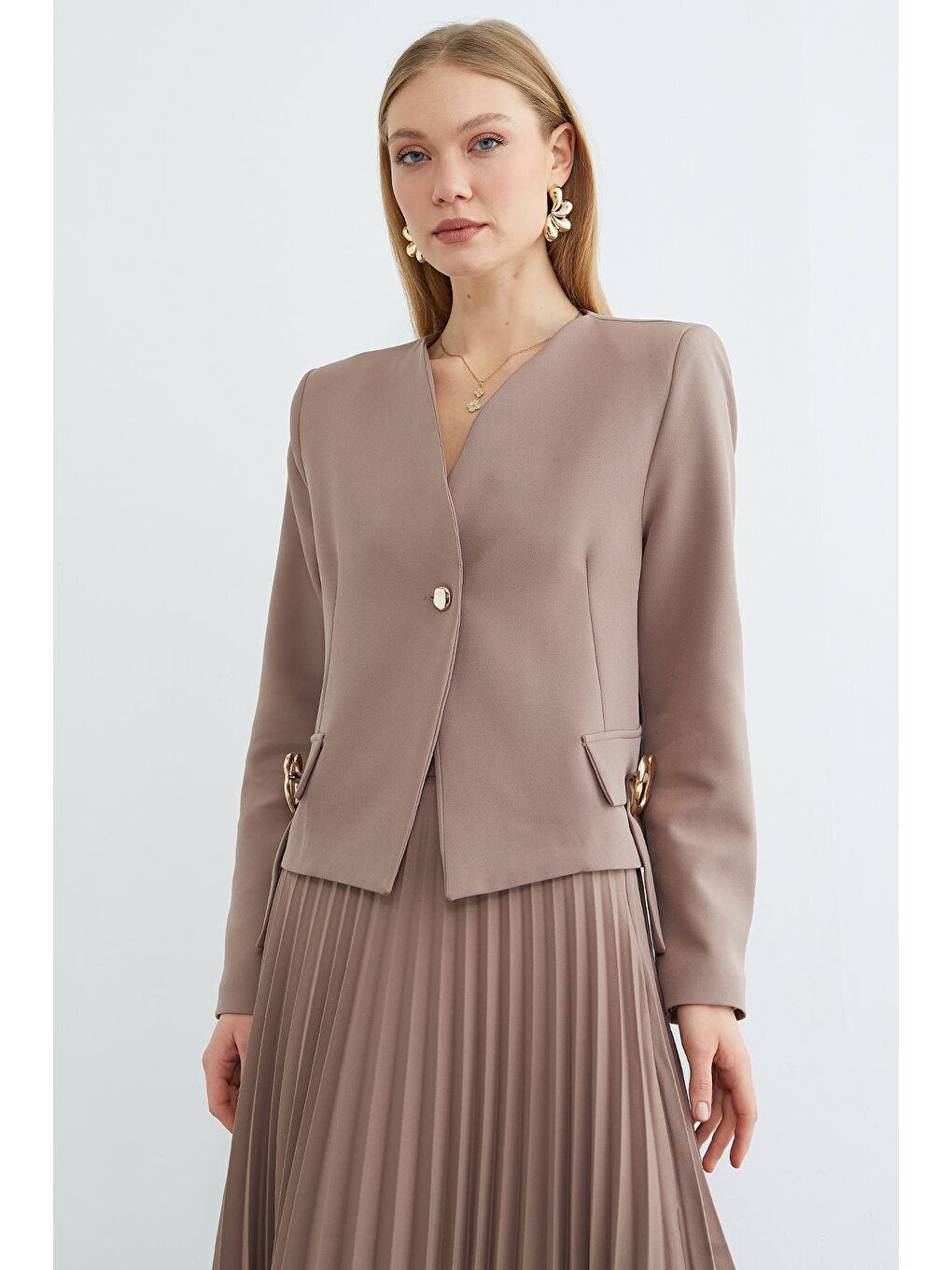 Bej Fullamodest Toka Detaylı Etekli 2 Li Takım-4