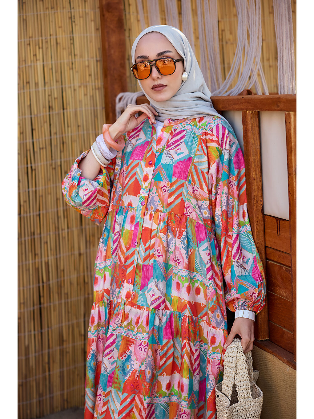 Kahverengi Kadın Zİkzak Desenli Elbise Kiremit-1