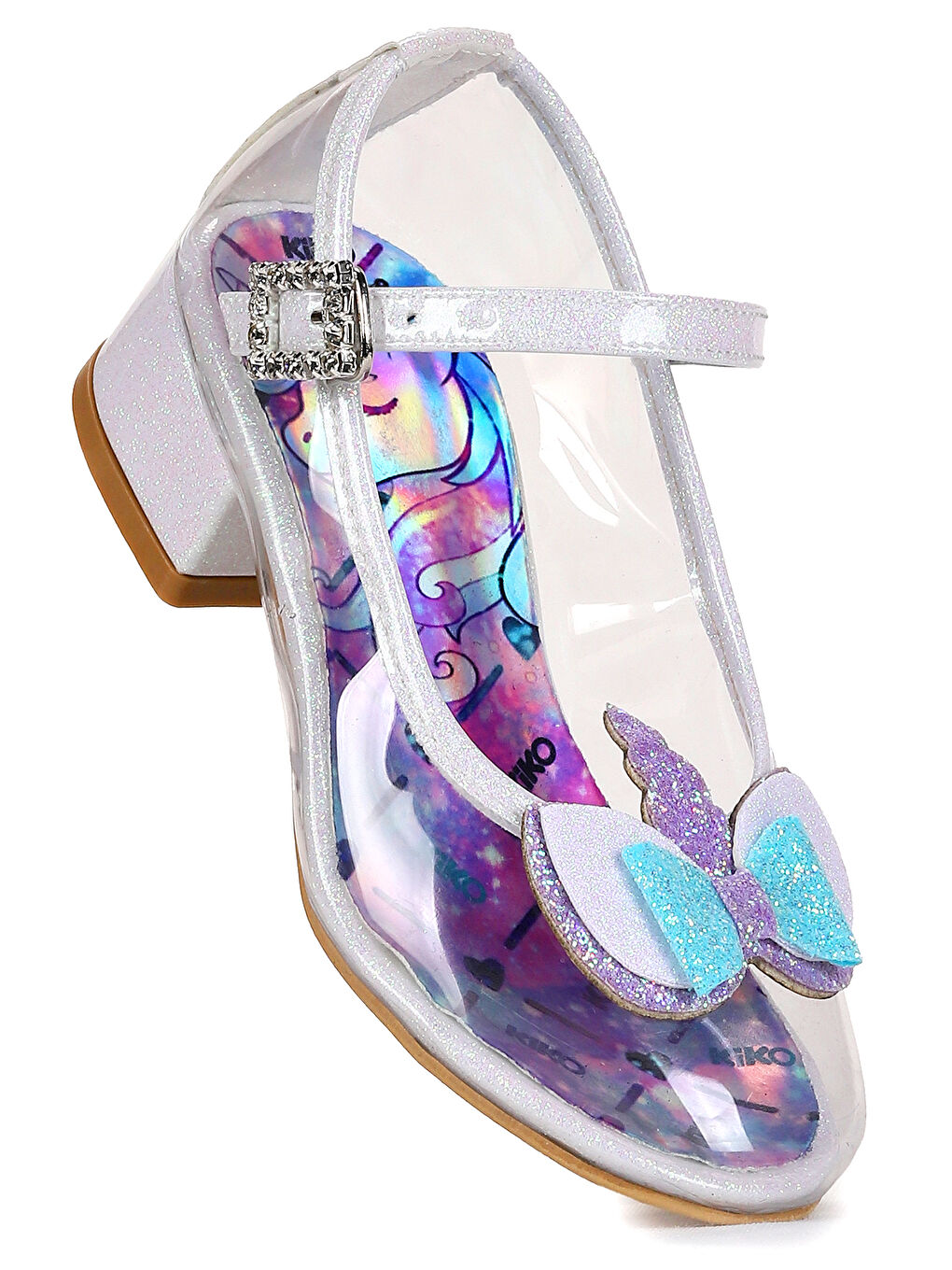 Beyaz Kız Çocuk Topuklu Abiye Şeffaf Ayakkabı