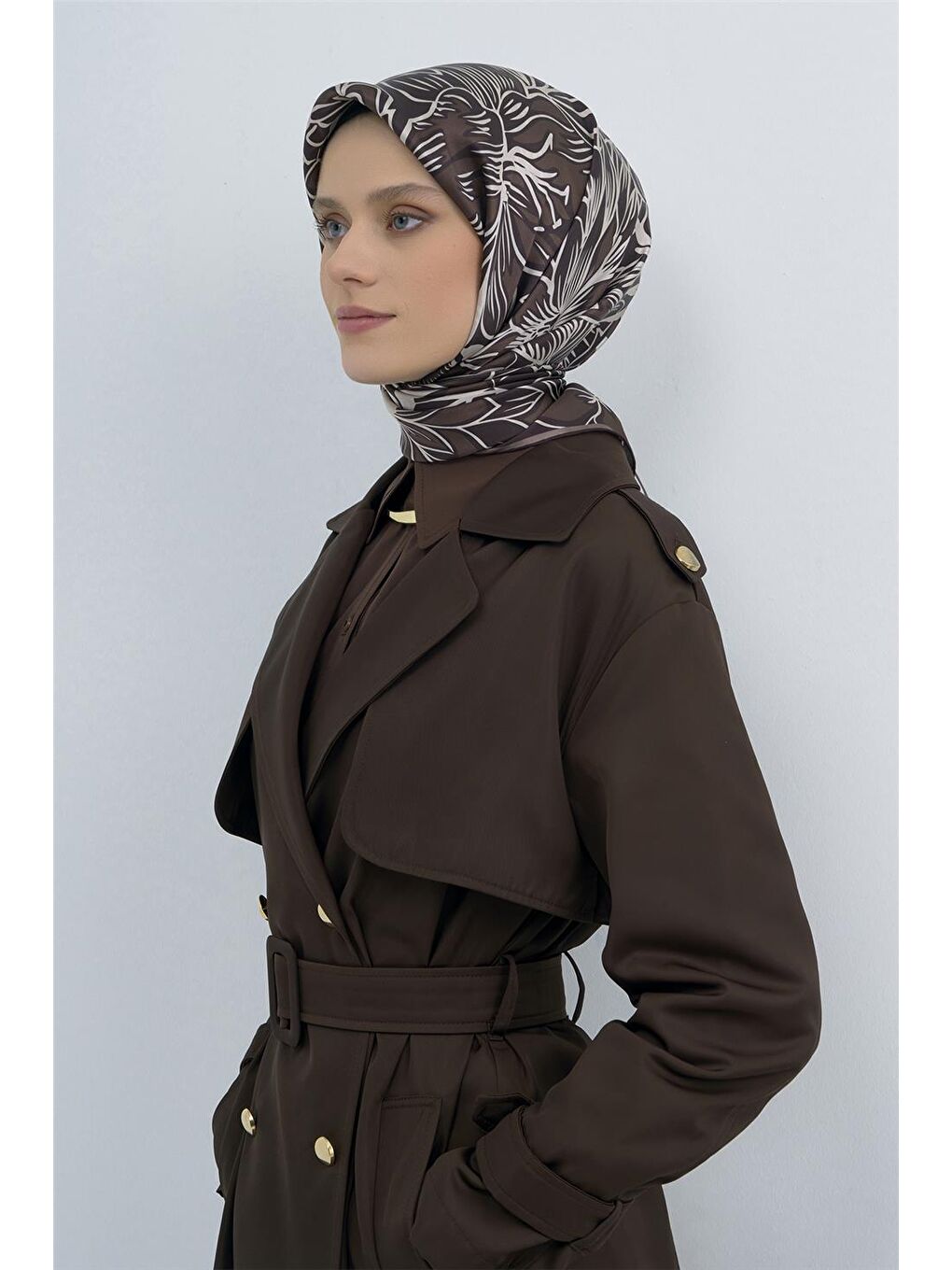 Kahverengi Saf İpek Twill Eşarp 9539D 32